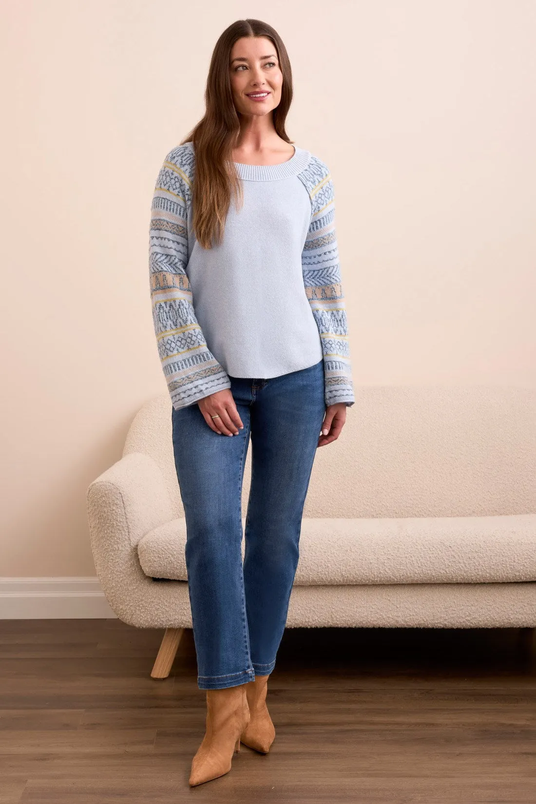 Novelty Mixed Scoop Neck Sweater-Chambray sold by Tribal