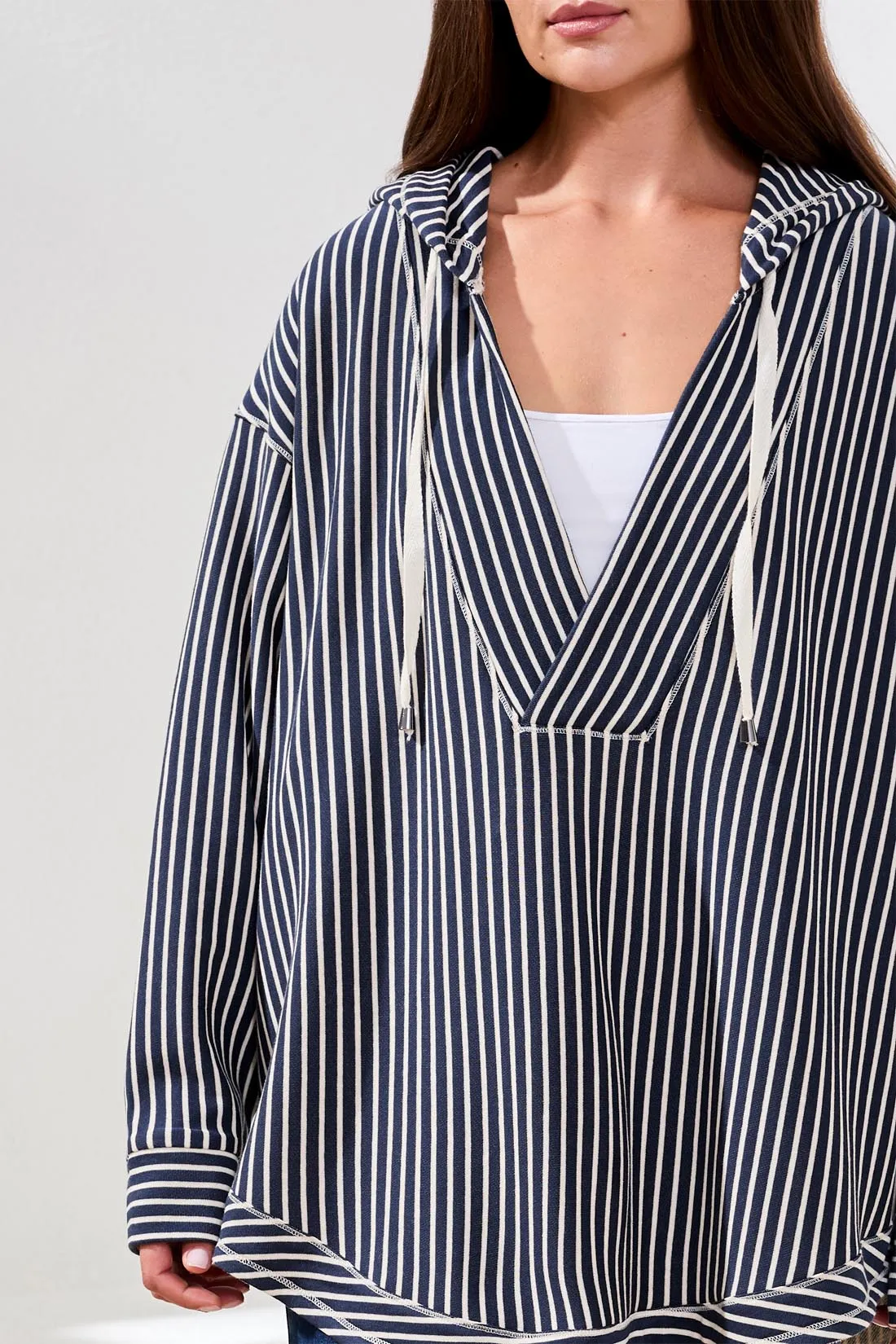 Stripe French Terry Hooded Top With Curved Hem-Cream sold by Tribal product image thumbnail 3
