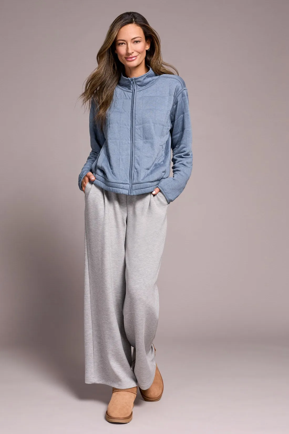 Quilted Lightweight Zip-Front Mock Neck Jacket-Slateblue sold by Tribal