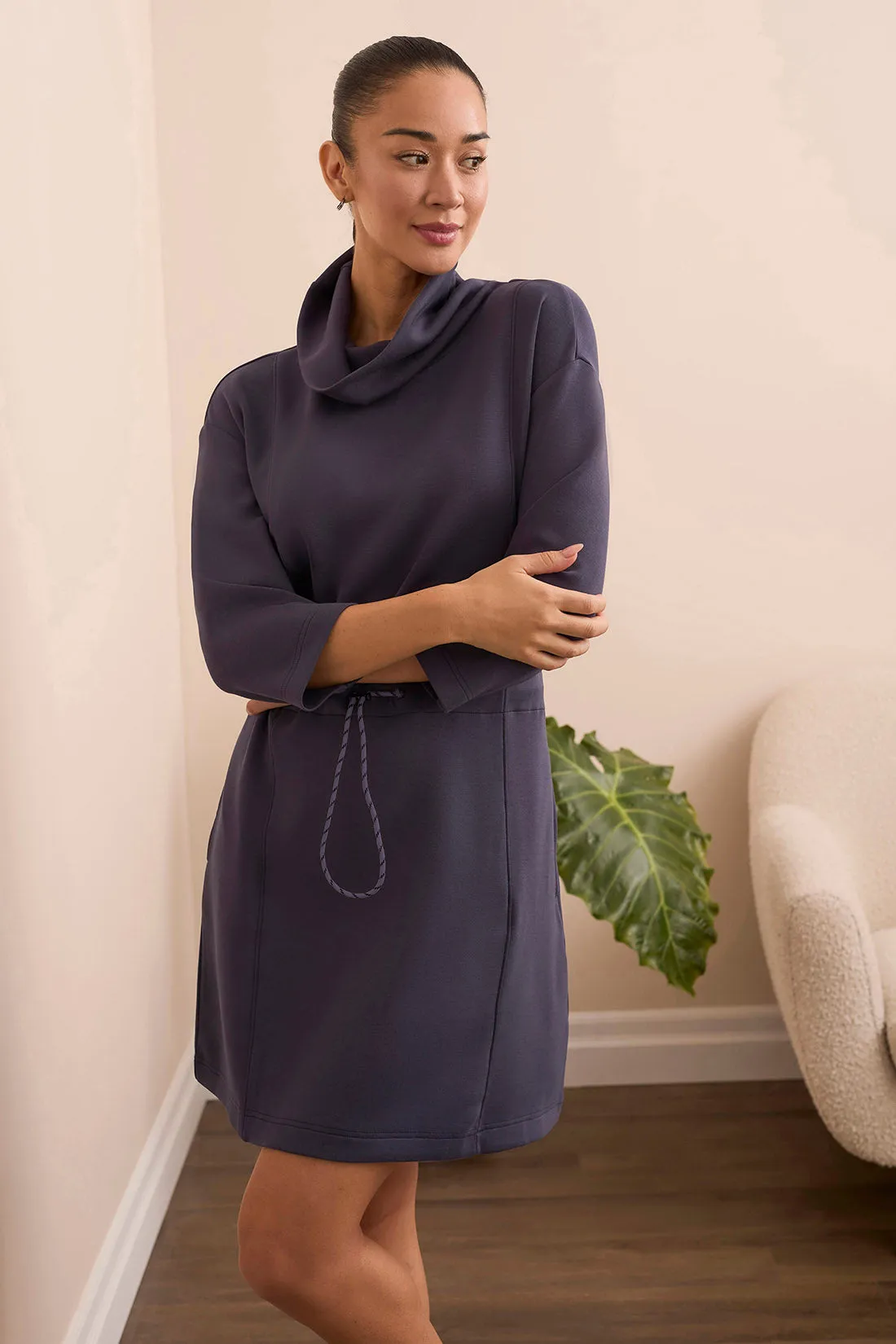 Techno Lux 3/4 Sleeve Funnel Neck Dress With Drawcord-Sapphire sold by Tribal product image thumbnail 2