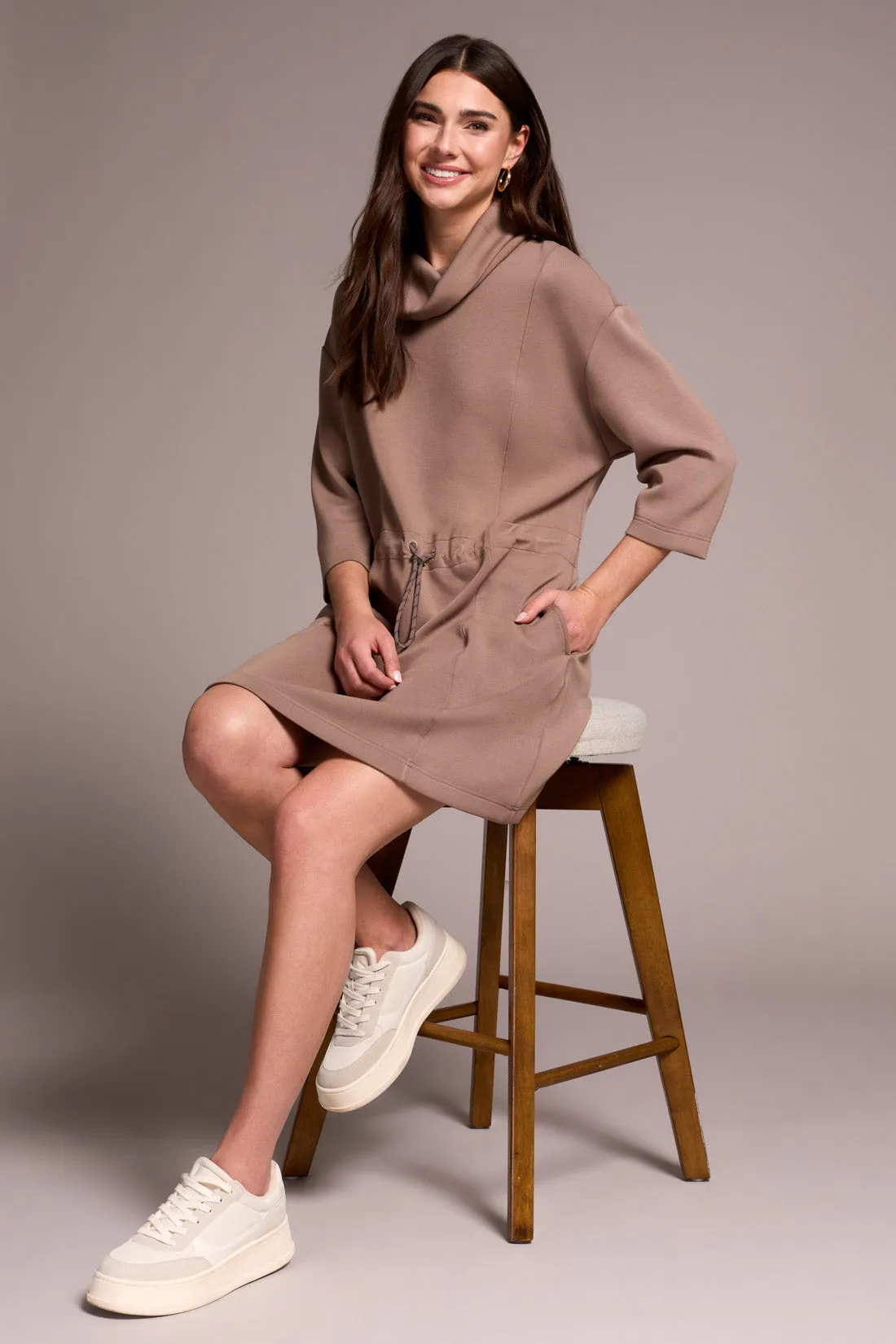 Techno Lux 3/4 Sleeve Funnel Neck Dress With Drawcord-Fossil sold by Tribal product image thumbnail 2