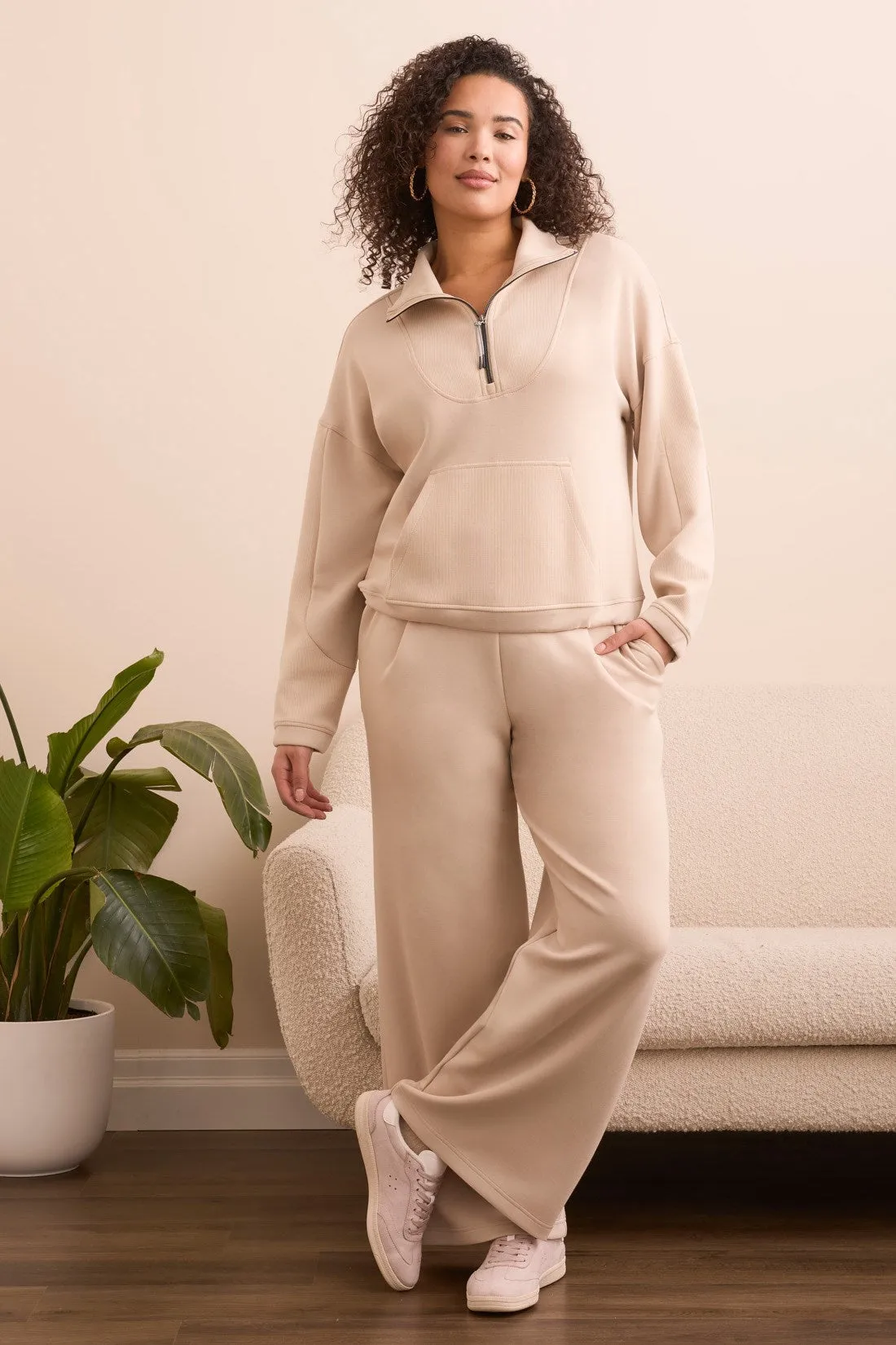 Techno Lux Rib Zip-Accent Mock Neck Sweater-Sandstone sold by Tribal