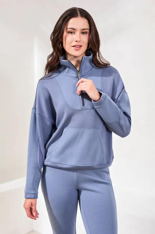 Techno Lux Rib Zip-Accent Mock Neck Sweater-Slateblue sold by Tribal