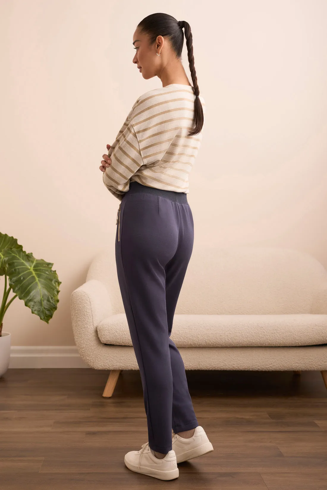 Techno Lux Contrast Trim Pull-On Ankle Pants-Sapphire sold by Tribal product image thumbnail 2