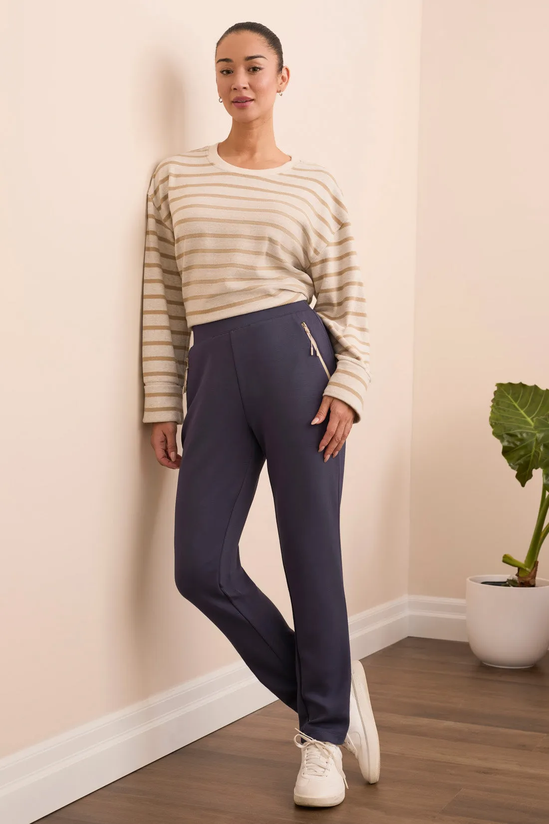 Techno Lux Contrast Trim Pull-On Ankle Pants-Sapphire sold by Tribal