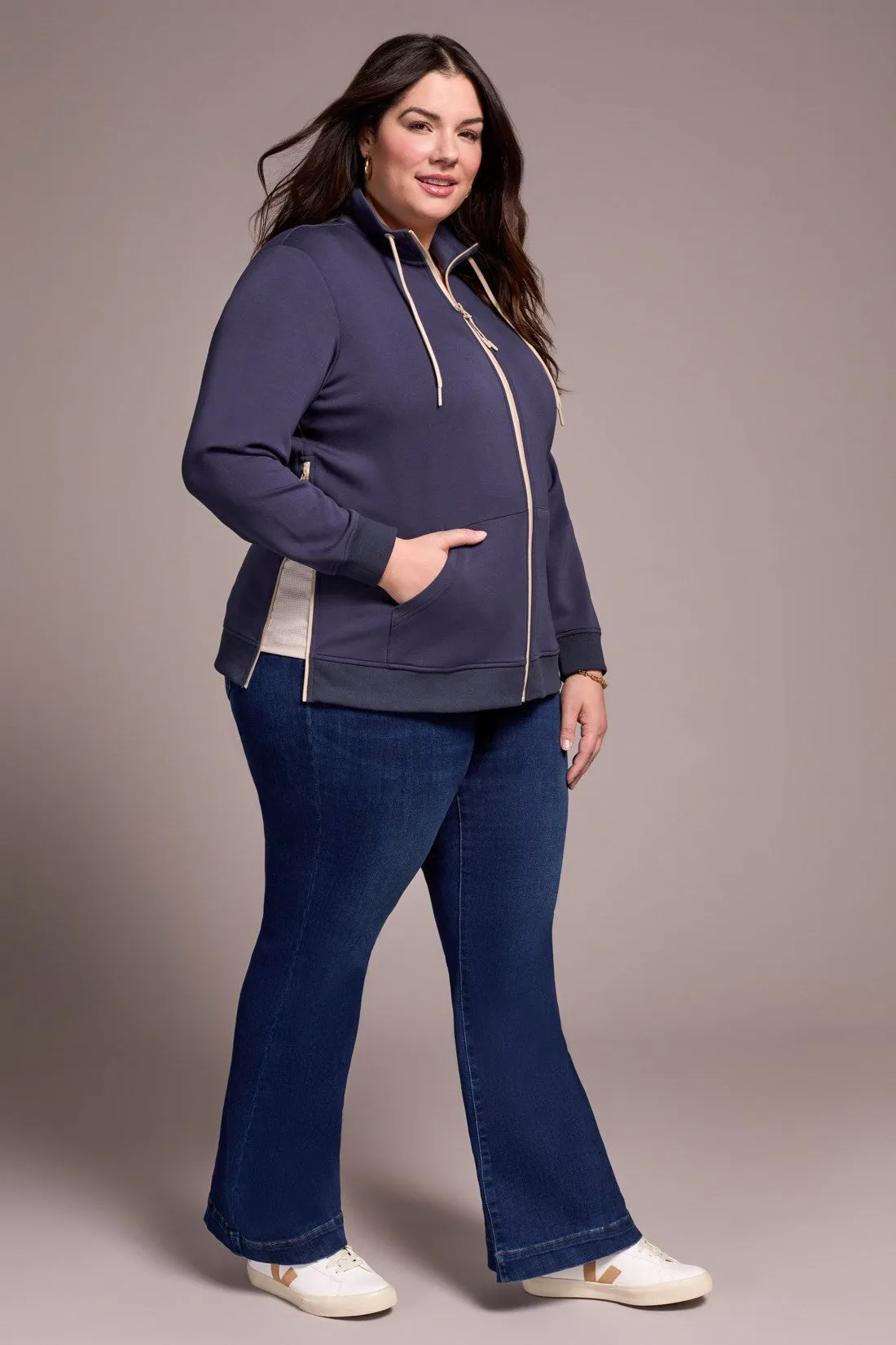 Techno Lux Textured Mock Neck Cardigan Vest-Sapphire sold by Tribal product image thumbnail 3