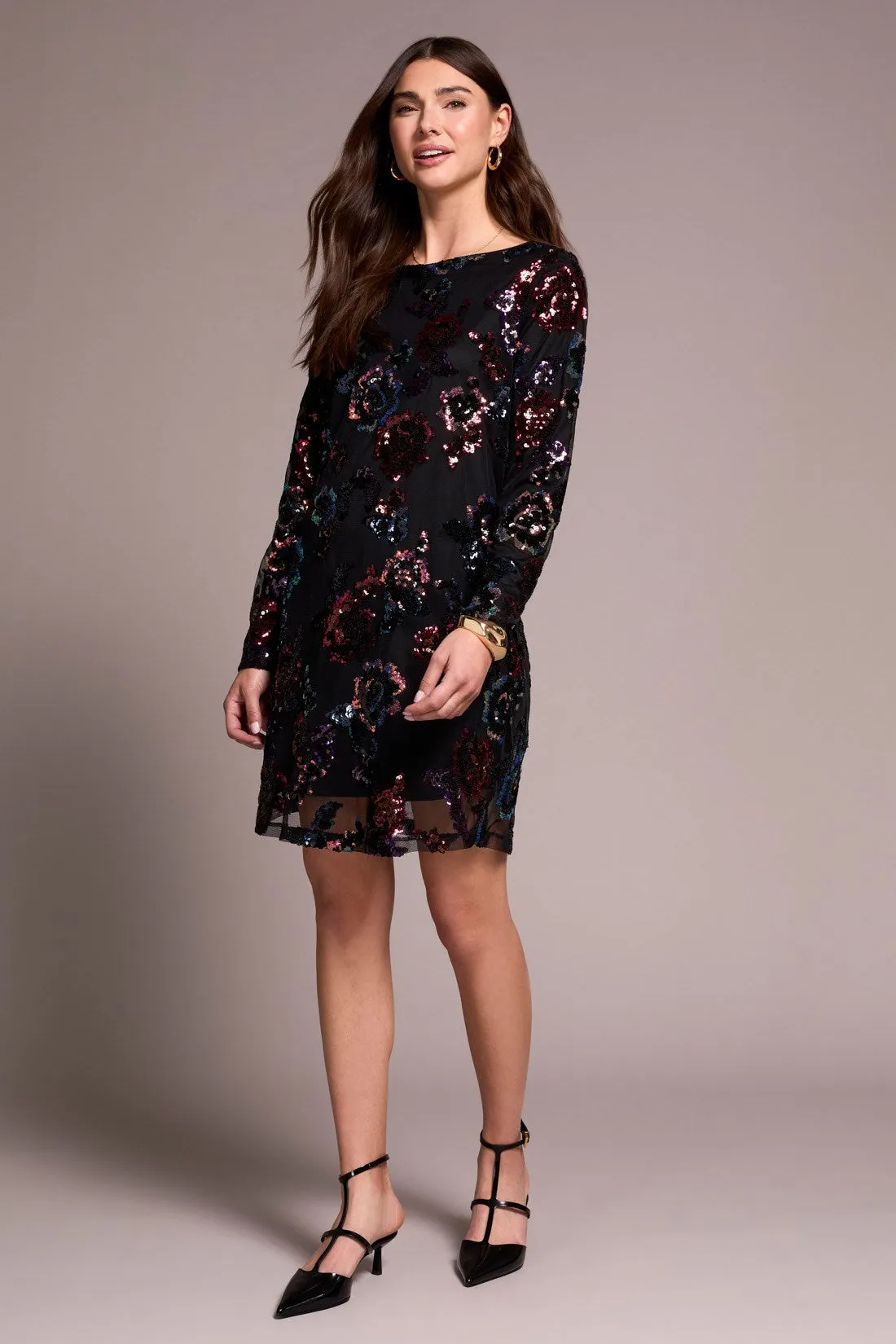 Floral Sequin Mesh Lined A-Line Dress-Blackmulti sold by Tribal