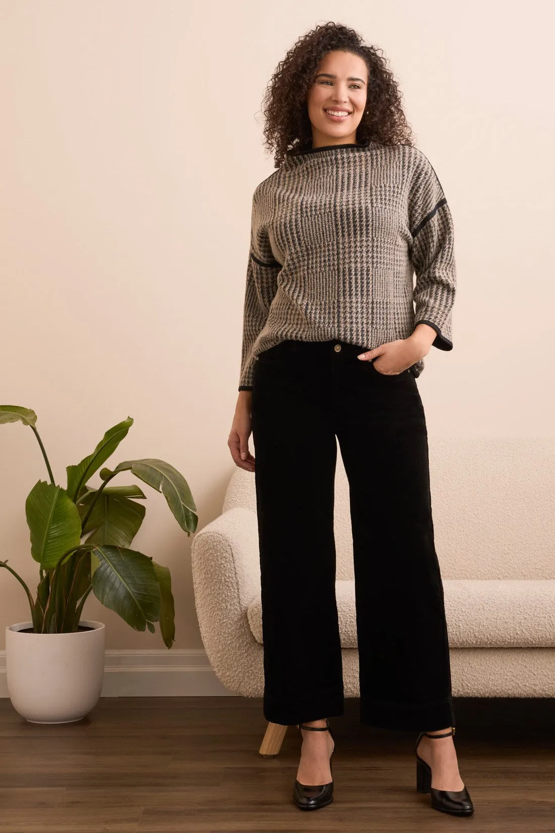 Soft Stretch Corduroy High Rise Ankle Pant-Black sold by Tribal