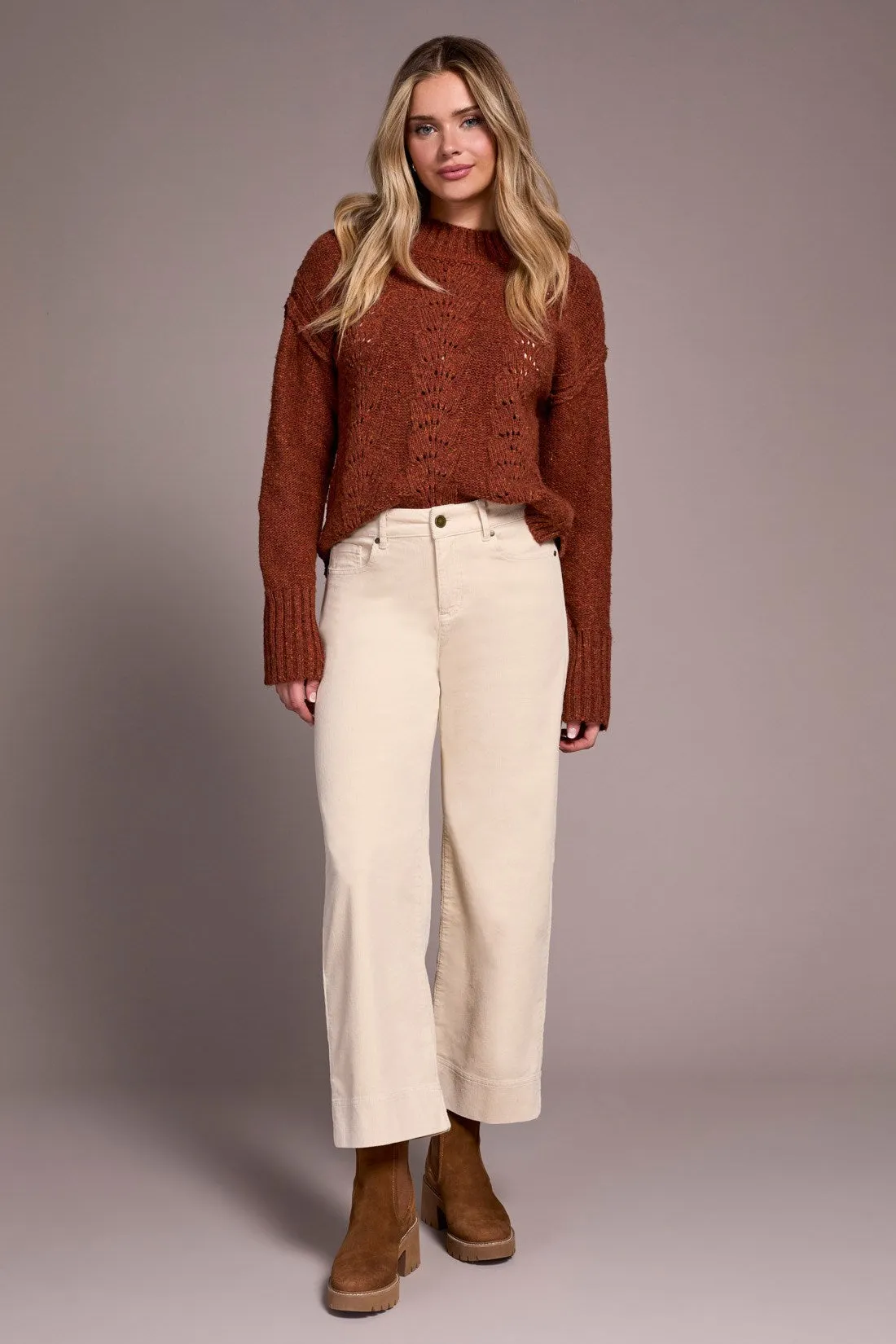 Soft Stretch Corduroy High Rise Ankle Pant-Moonstone sold by Tribal