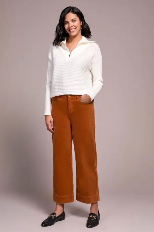Soft Stretch Cordoroy High Rise Ankle Pant-Bran sold by Tribal