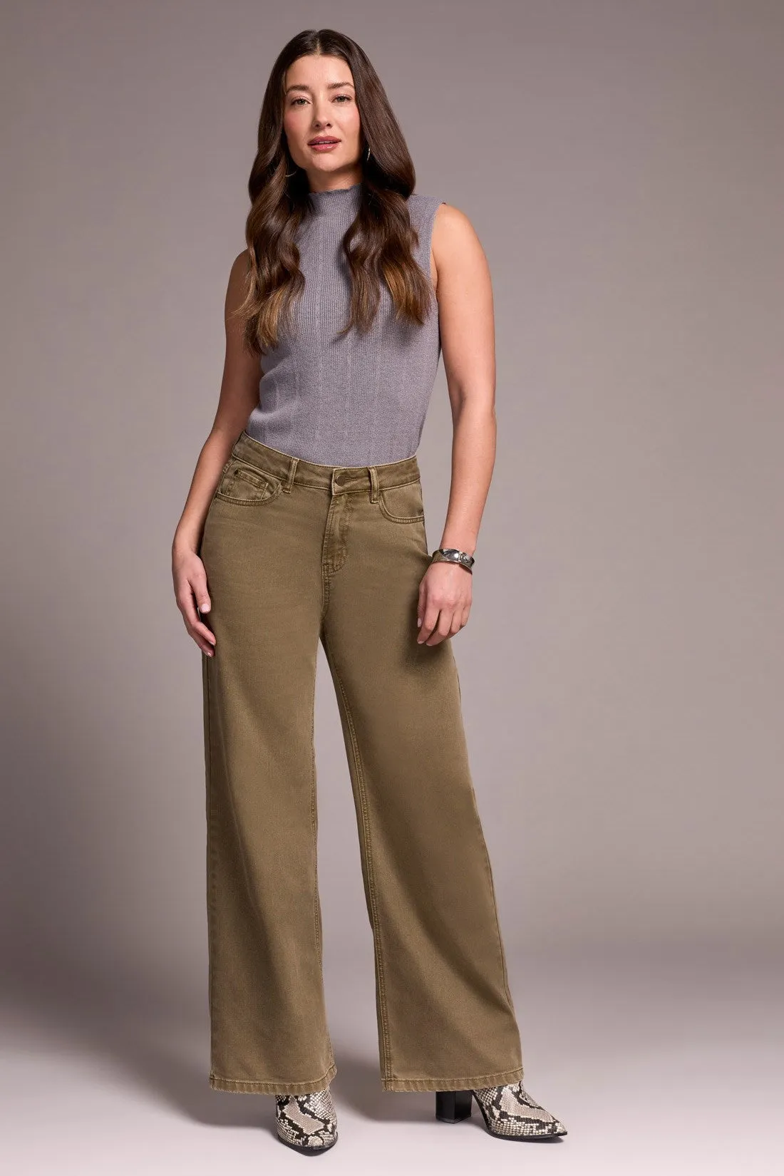 Brooke High Rise Hugging Wide Leg Jeans-Oliveleaf sold by Tribal product image thumbnail 2