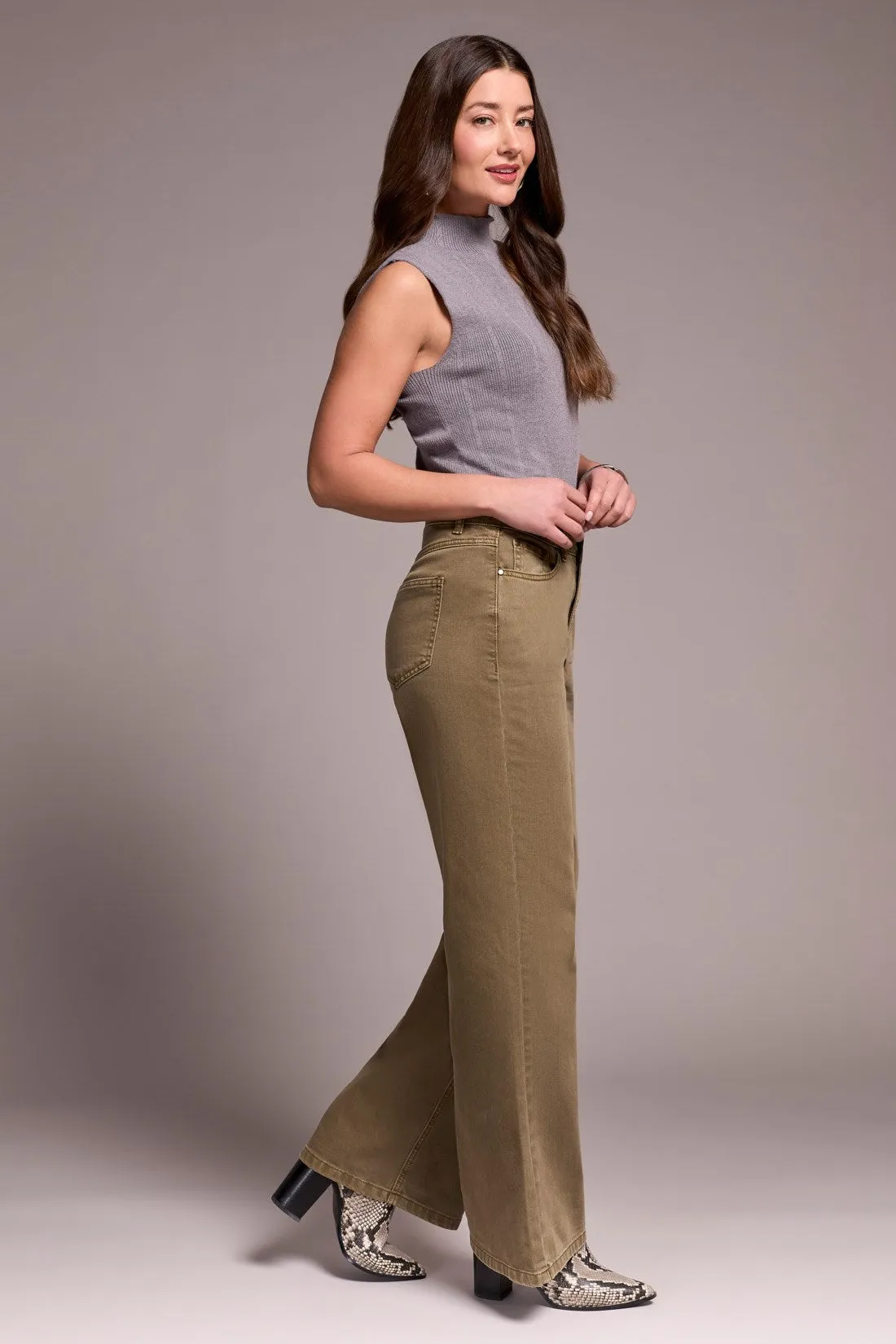 Brooke High Rise Hugging Wide Leg Jeans-Oliveleaf sold by Tribal product image thumbnail 3