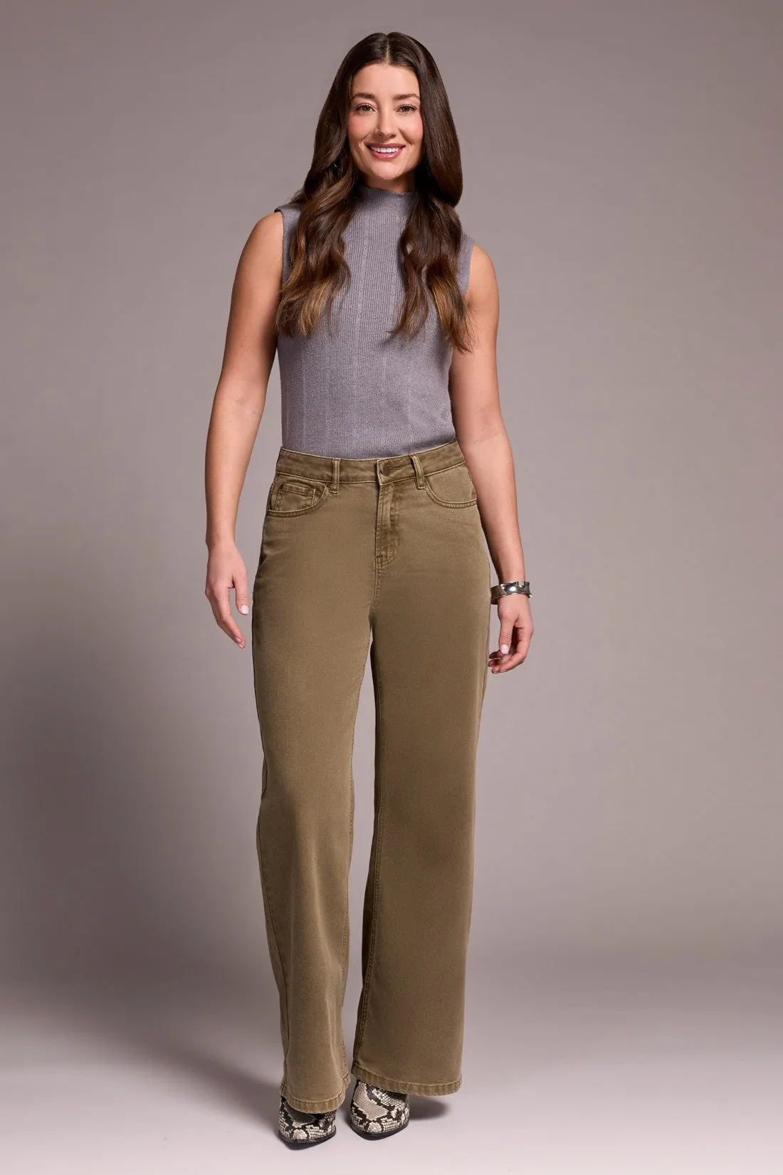 Brooke High Rise Hugging Wide Leg Jeans-Oliveleaf sold by Tribal