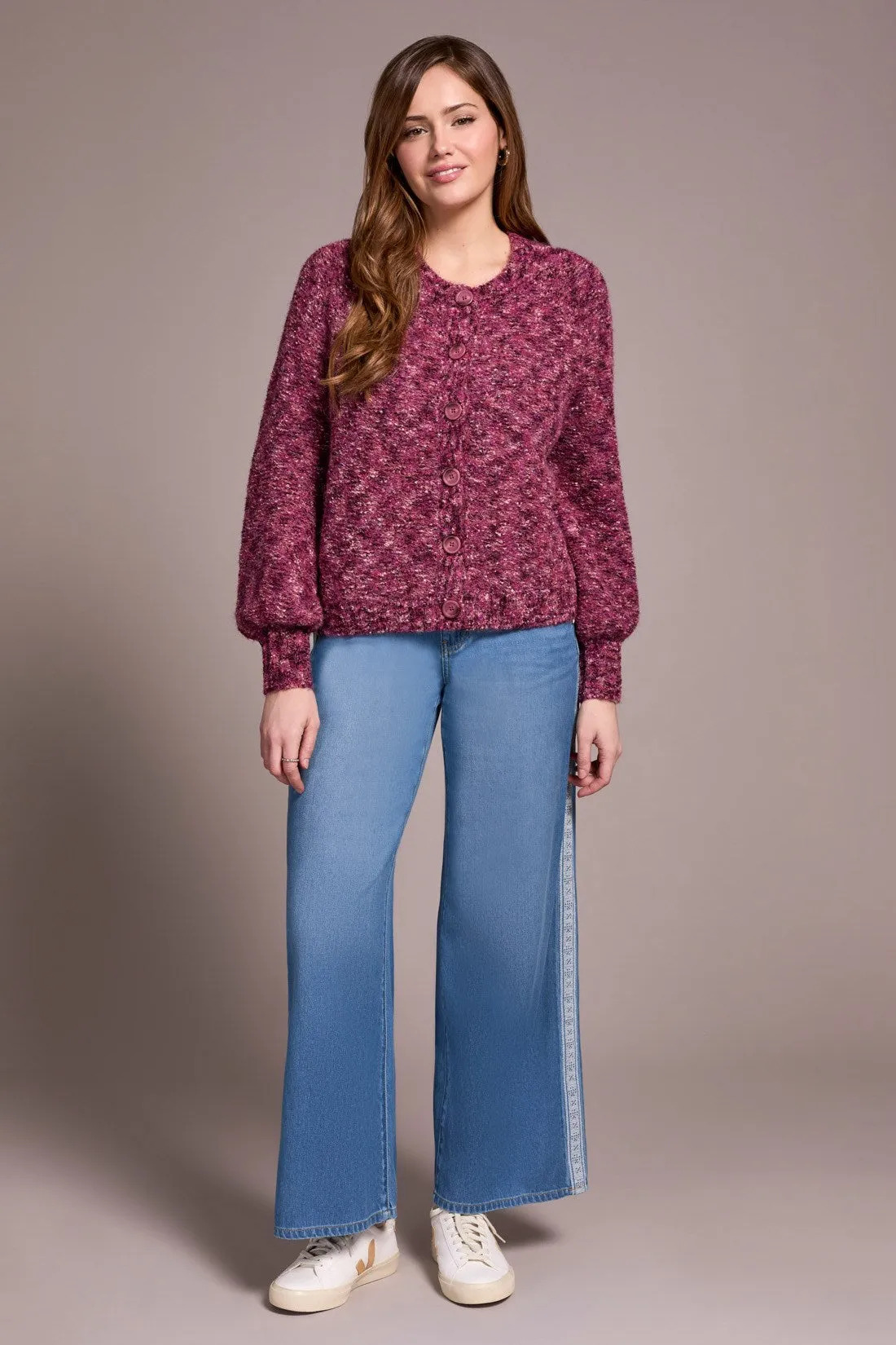 Button-Front Crew Neck Sweater Cardigan-M roseberry sold by Tribal