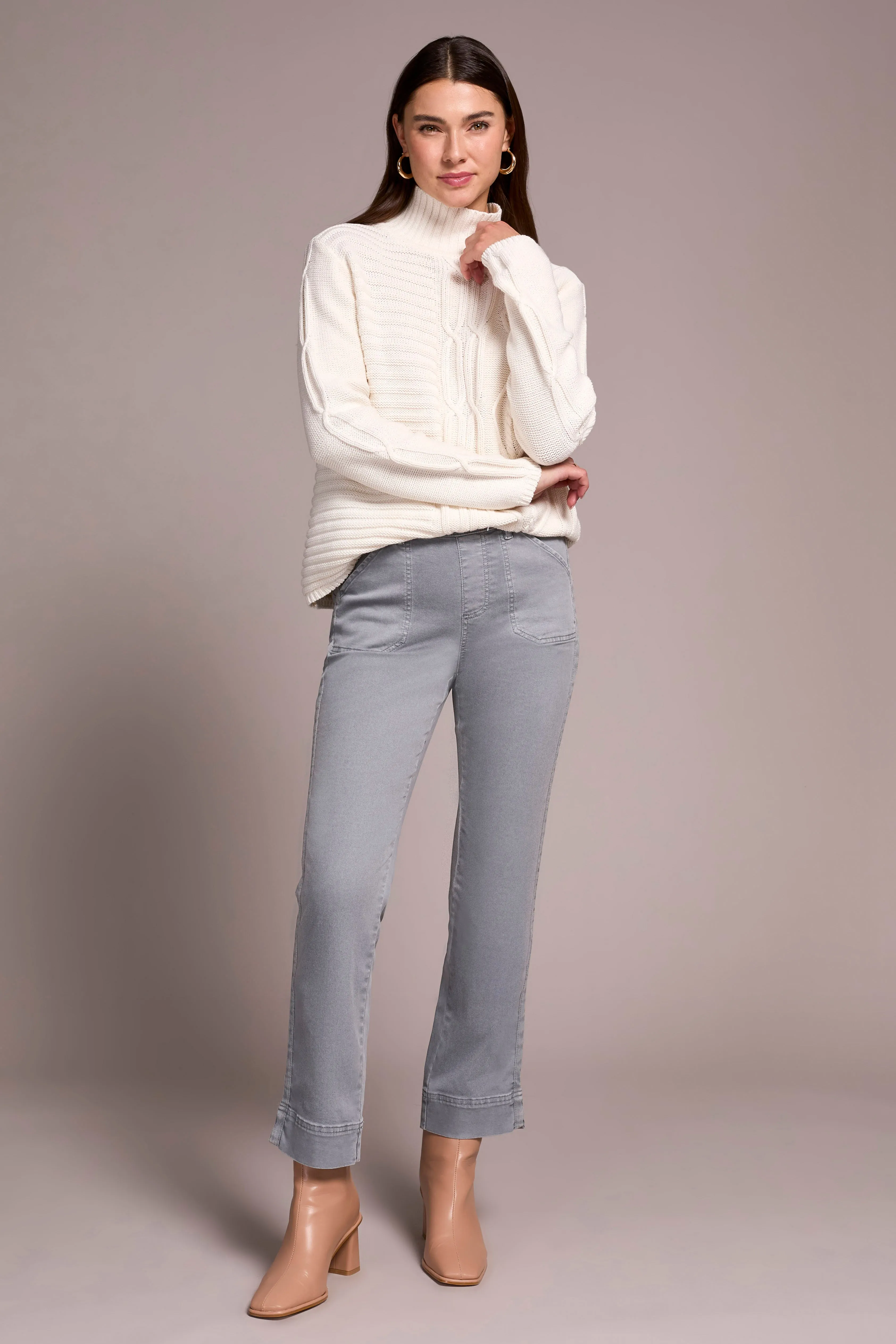 Brooke High Rise Cuffed Wide Leg Girlfriend Jeans-Smokedgrey sold by Tribal product image thumbnail 2