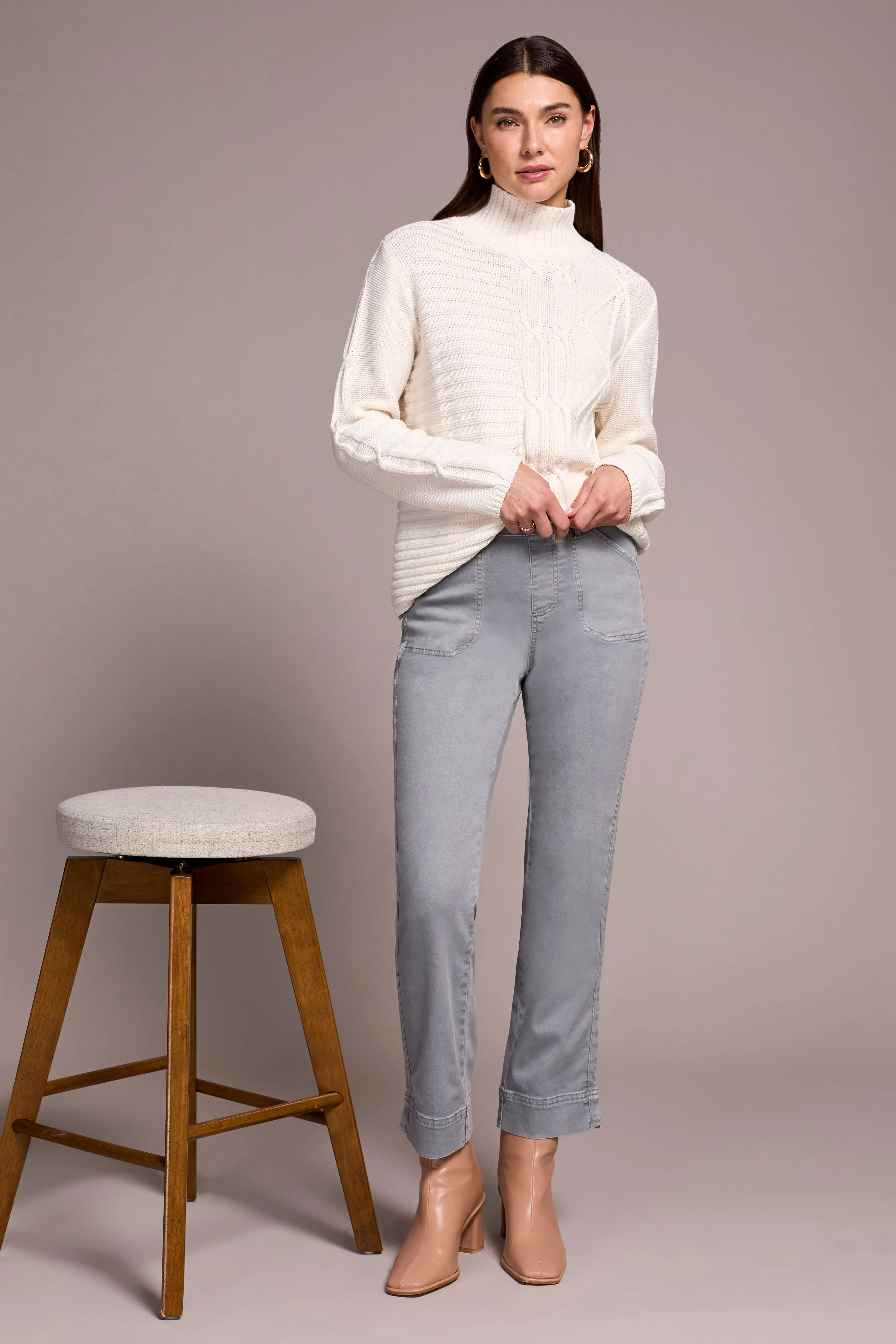 Brooke High Rise Cuffed Wide Leg Girlfriend Jeans-Smokedgrey sold by Tribal product image thumbnail 3