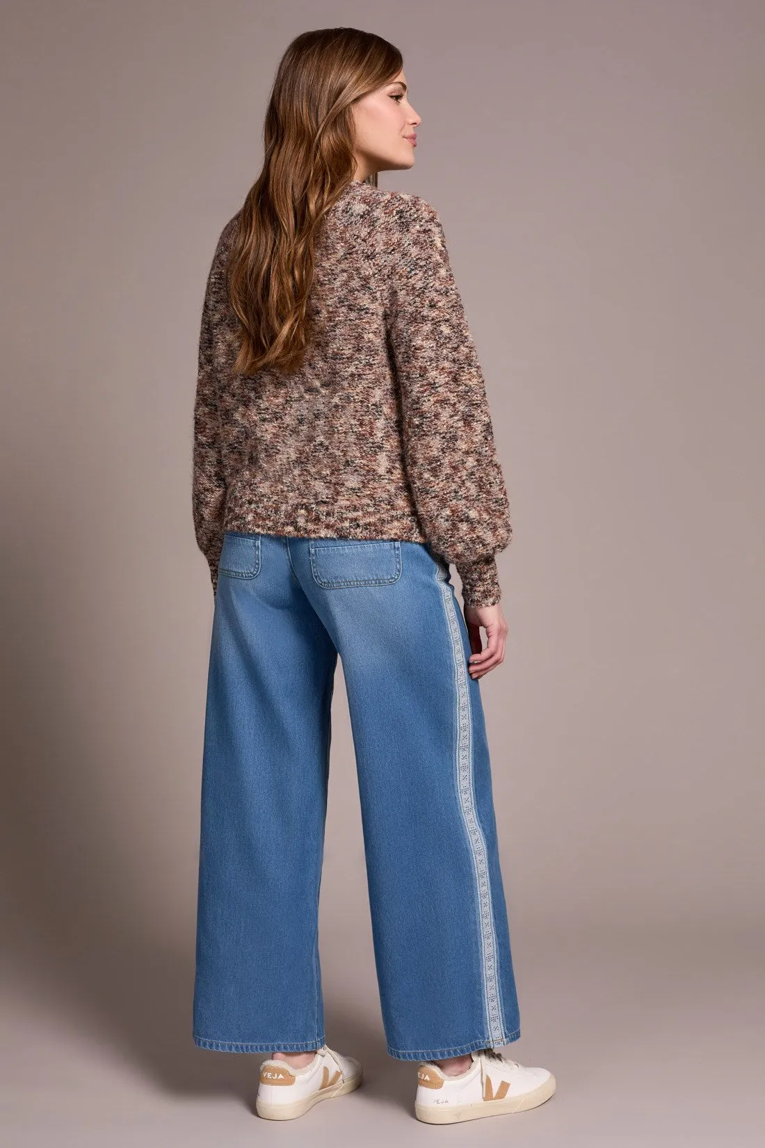 Button-Front Crew Neck Sweater Cardigan-M almond latte sold by Tribal product image thumbnail 4