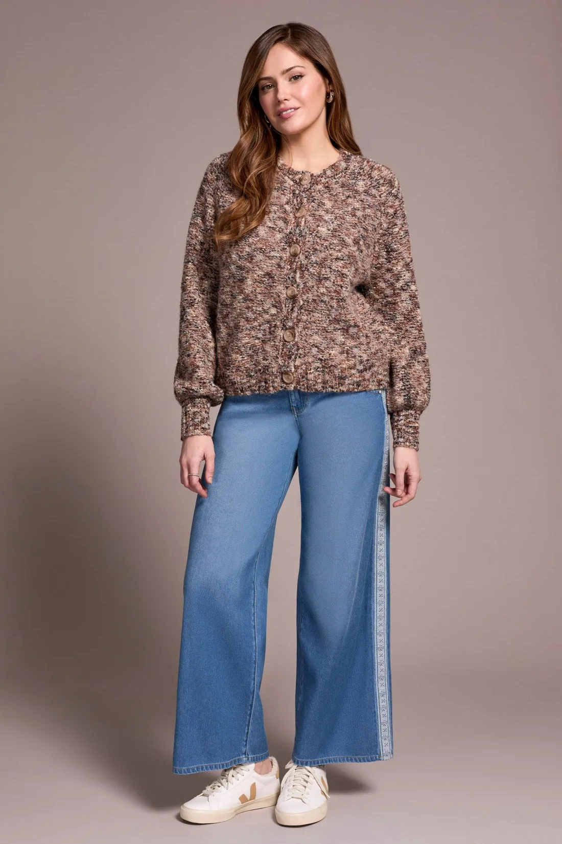 Button-Front Crew Neck Sweater Cardigan-M almond latte sold by Tribal product image thumbnail 2