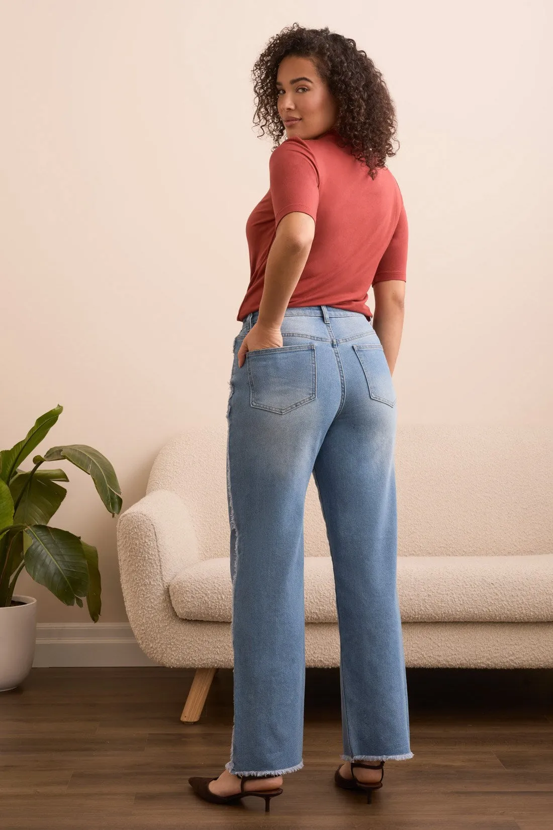 Brooke Frayed Hem & Seam Straight Leg Jean-Bluekiss sold by Tribal product image thumbnail 4