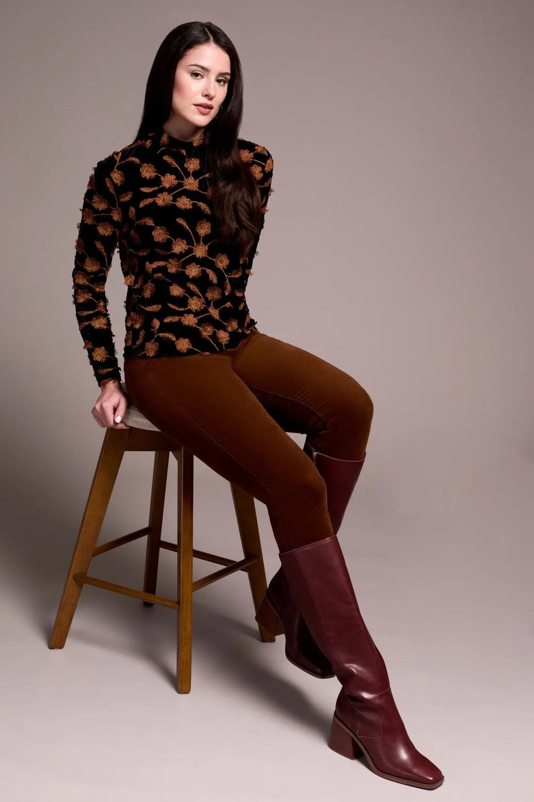 Embellished Velvet Mock Neck Top-Gingerspice sold by Tribal product image thumbnail 2