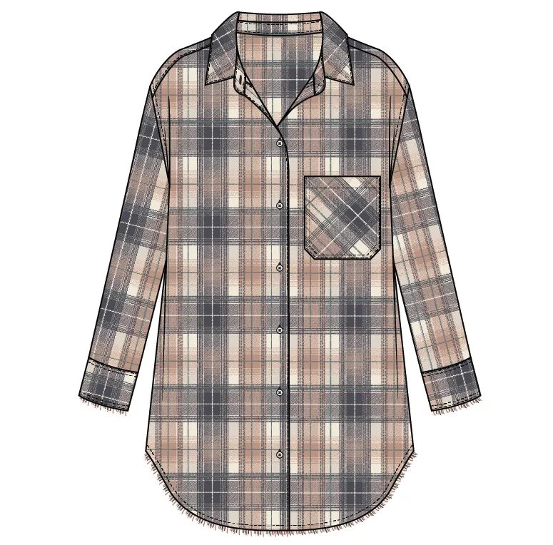 Oversized Flannel Fringed-Hem Shirt-Plumwine sold by Tribal product image thumbnail 5