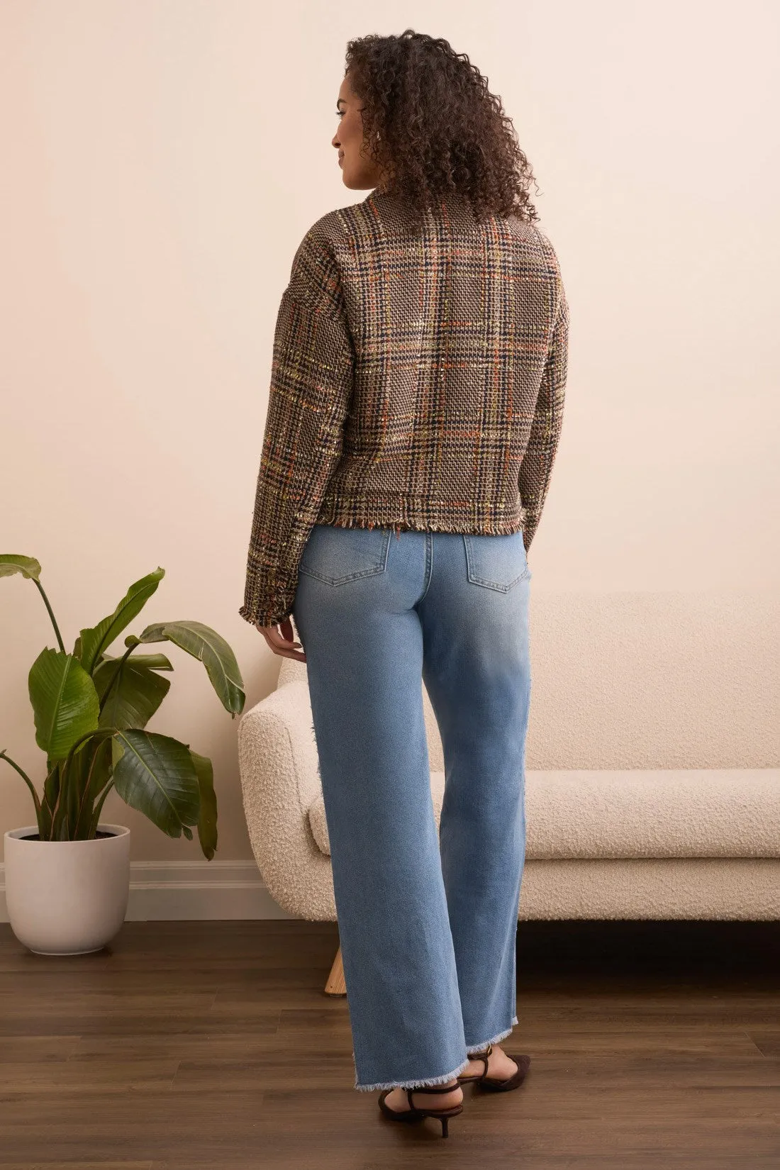 Tweed Fashion Jacket With Frayed Edge -Cocoa sold by Tribal product image thumbnail 4