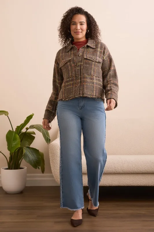 Tweed Fashion Jacket With Frayed Edge -Cocoa sold by Tribal