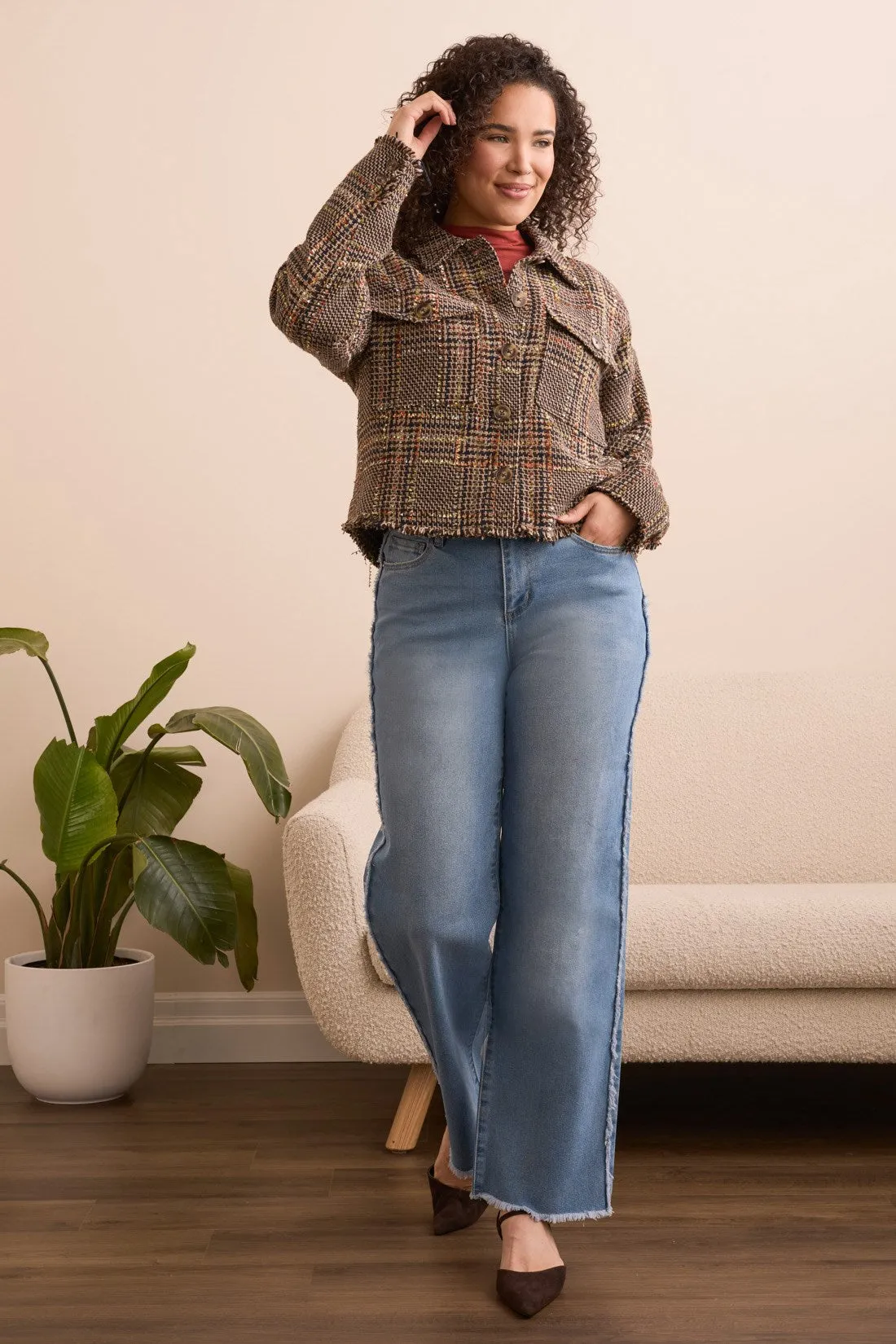 Tweed Fashion Jacket With Frayed Edge -Cocoa sold by Tribal product image thumbnail 2