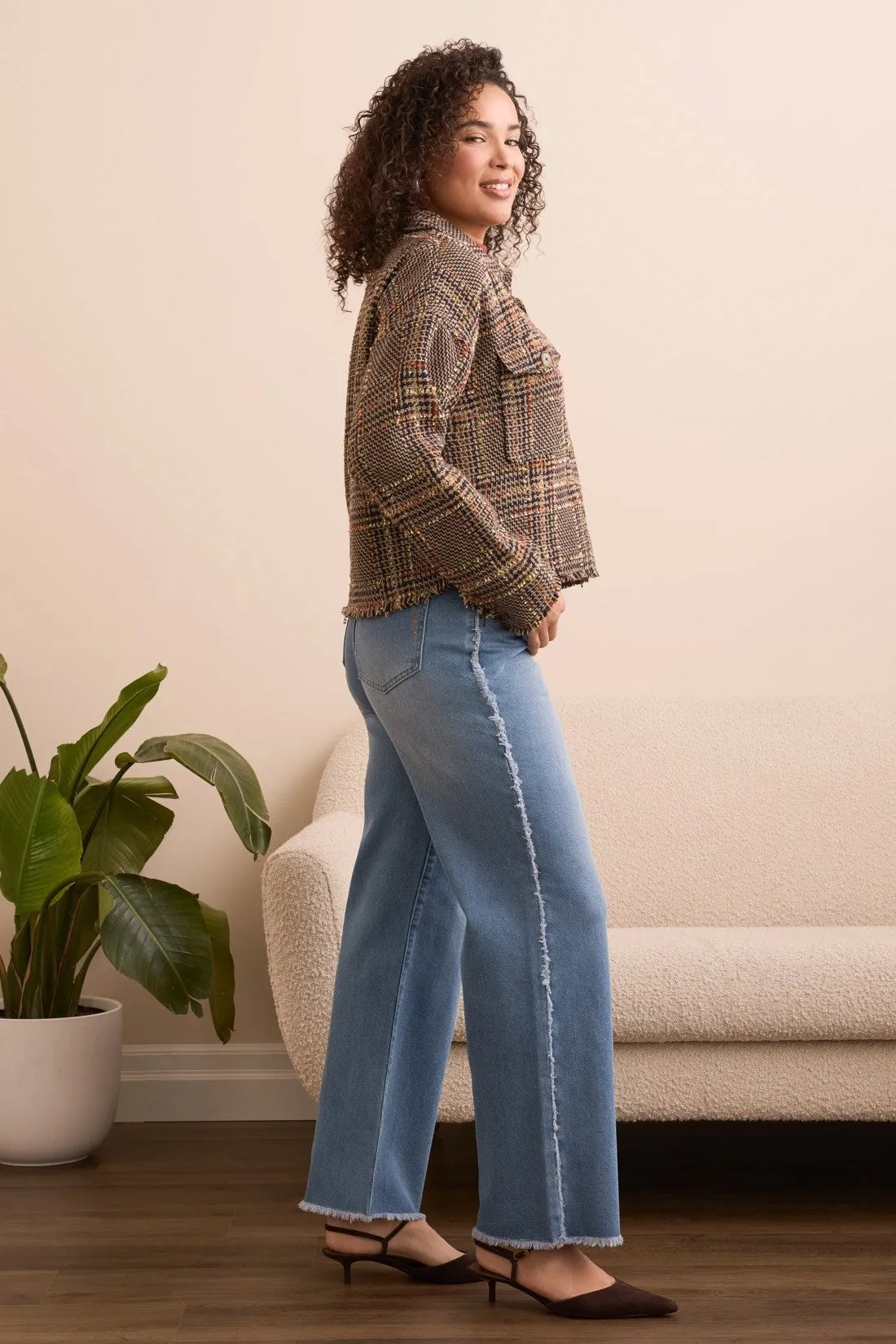 Tweed Fashion Jacket With Frayed Edge -Cocoa sold by Tribal product image thumbnail 3