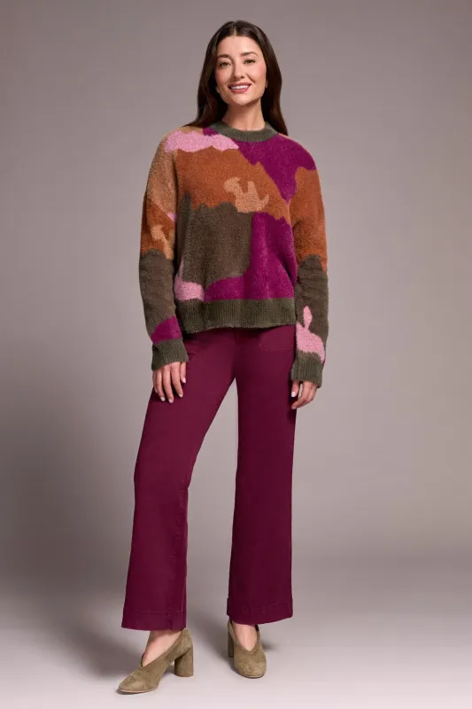 Fuzzy Intarsia Crew Neck Sweater-M gingerspice made by Tribal