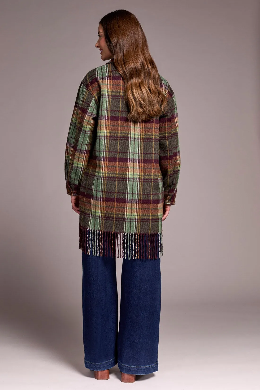Brushed Plaid Fringe-Hem Button-Front Shacket-Passion plum sold by Tribal product image thumbnail 4