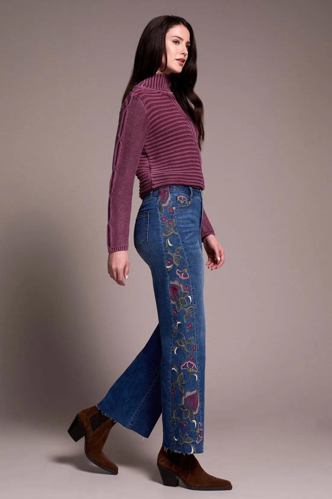 Brooke High Rise Embroidered Wide Leg Jeans-Bluedusk sold by Tribal product image thumbnail 2