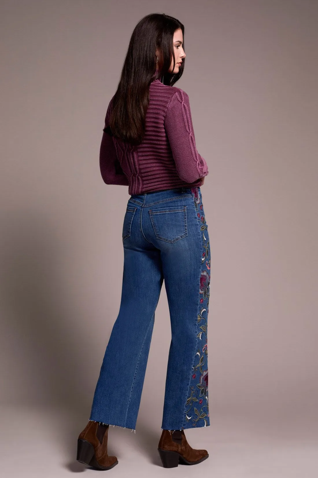 Brooke High Rise Embroidered Wide Leg Jeans-Bluedusk sold by Tribal product image thumbnail 4