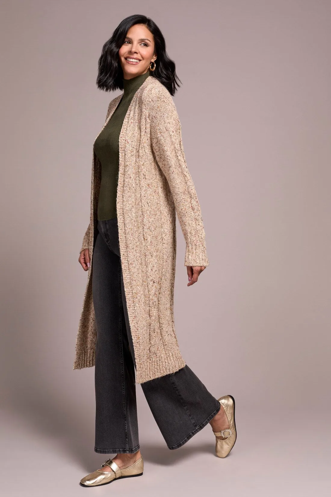 Textured Multicolor Long Sweater Cardigan-M oatmeal sold by Tribal product image thumbnail 3