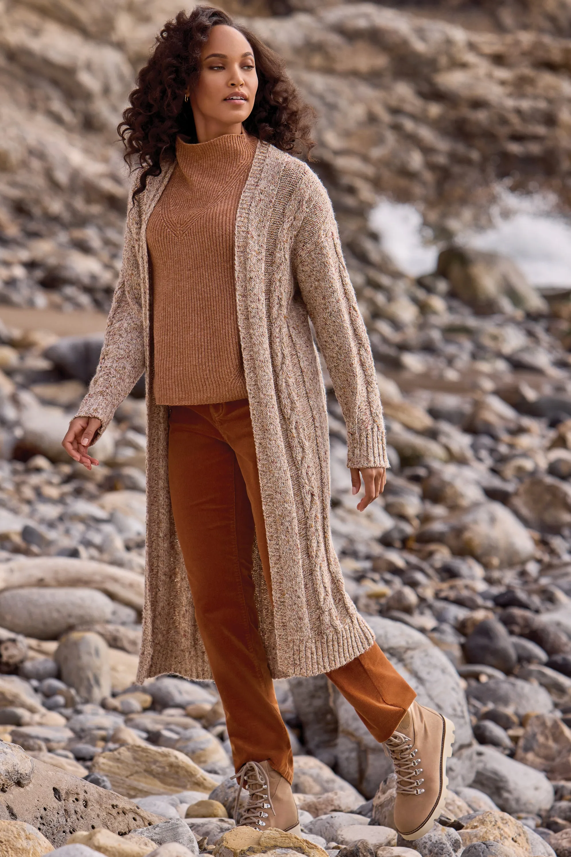 Textured Multicolor Long Sweater Cardigan-M oatmeal sold by Tribal