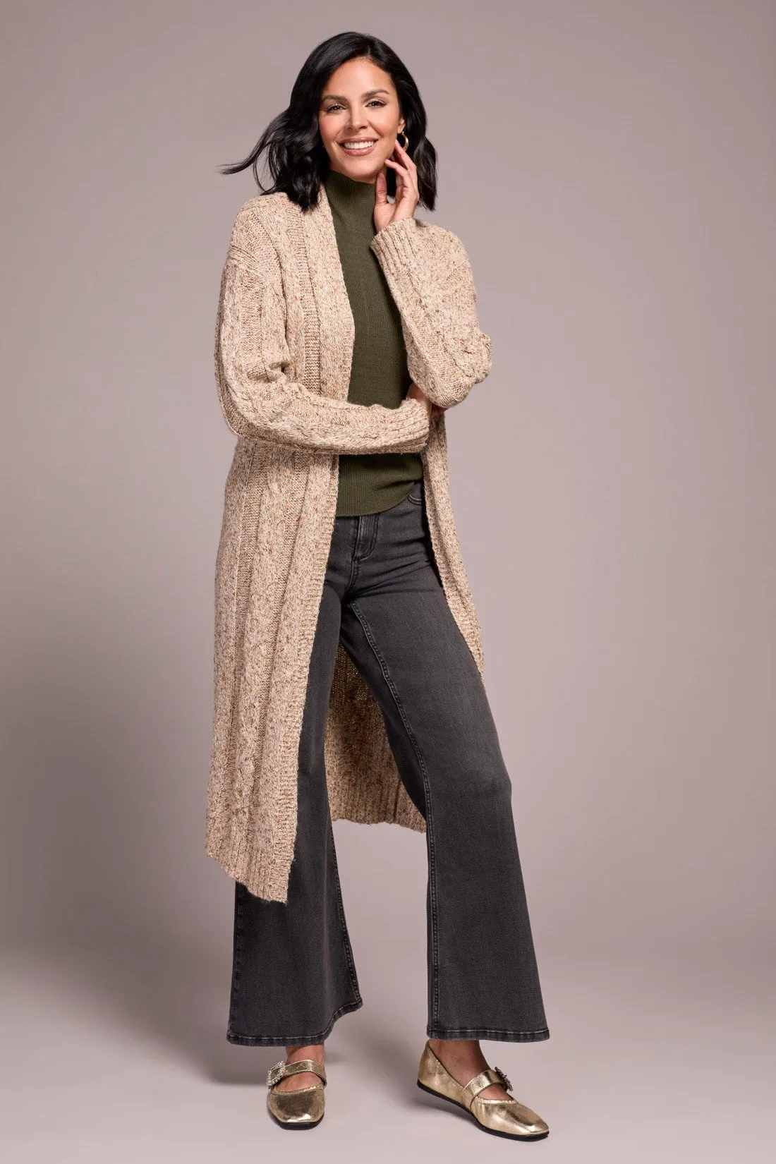 Textured Multicolor Long Sweater Cardigan-M oatmeal sold by Tribal product image thumbnail 2