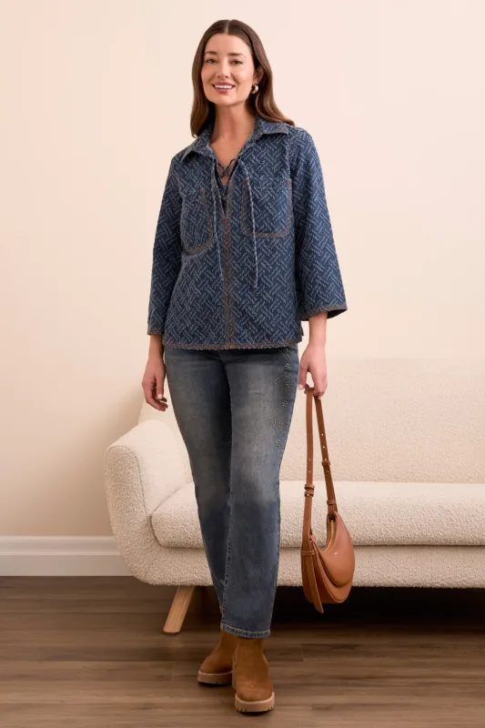 Textured Lightweight Denim 3/4 Sleeve Pop-Over Shirt-Dkchambray sold by Tribal