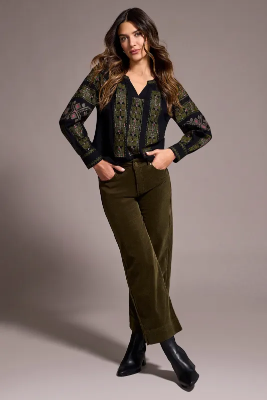 Soft Stretch Cordoroy High Rise Ankle Pant-Ivy sold by Tribal