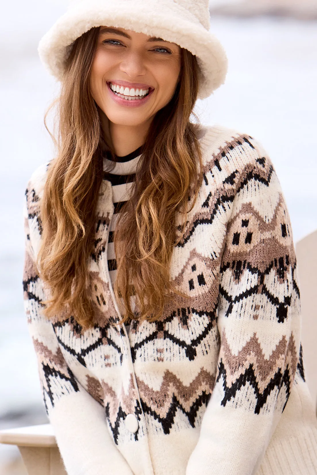 Fair Isle Button Front Sweater Cardigan-Moonstone sold by Tribal