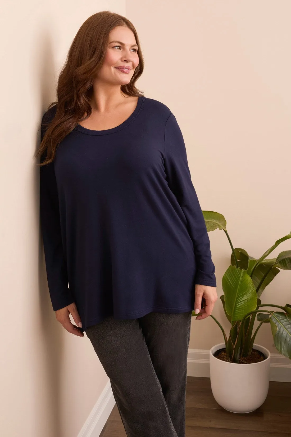Soft French Terry Scoop Neck Long Sleeve Top-Nightfall sold by Tribal