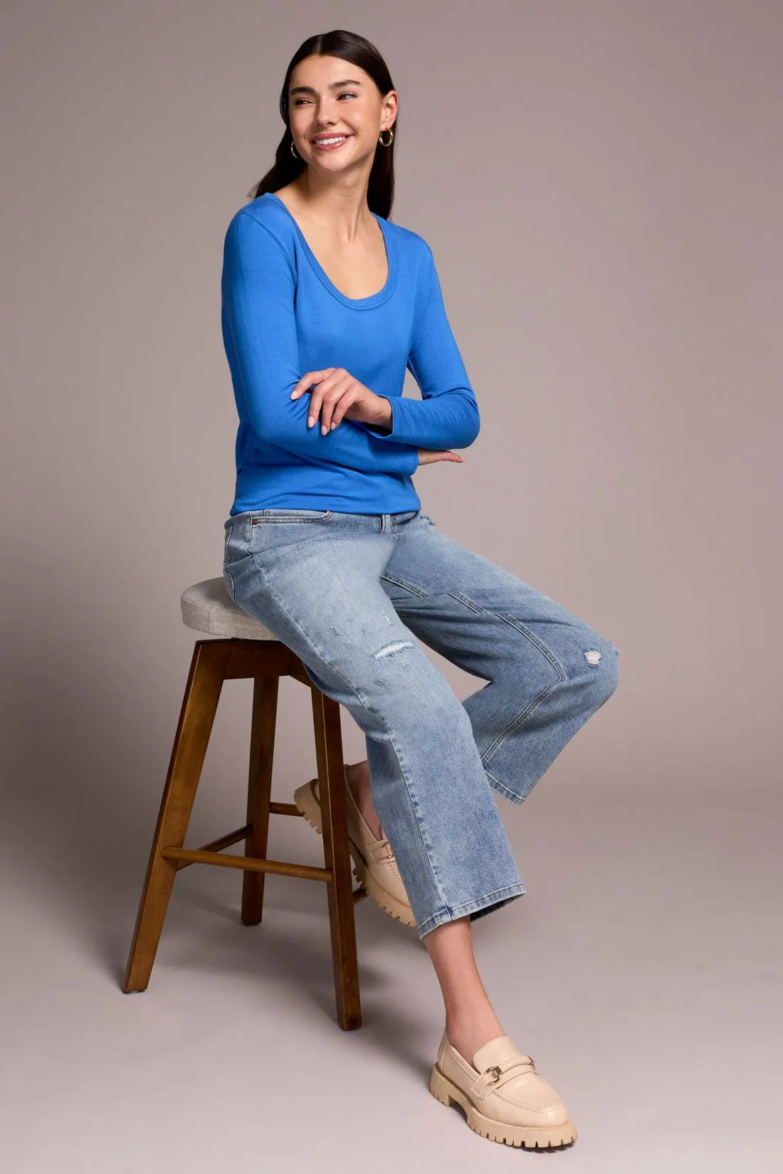 Soft French Terry Scoop Neck Long Sleeve Top-Ultrablue sold by Tribal product image thumbnail 3
