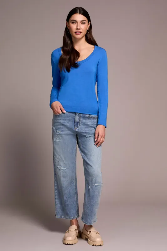 Soft French Terry Scoop Neck Long Sleeve Top-Ultrablue sold by Tribal