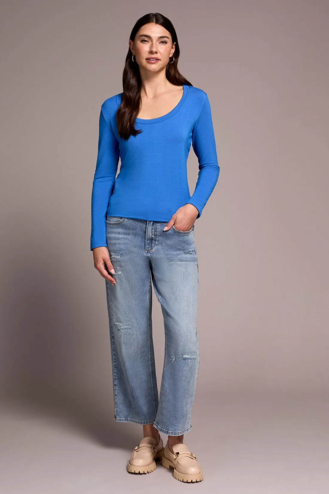 Soft French Terry Scoop Neck Long Sleeve Top-Ultrablue sold by Tribal product image thumbnail 2