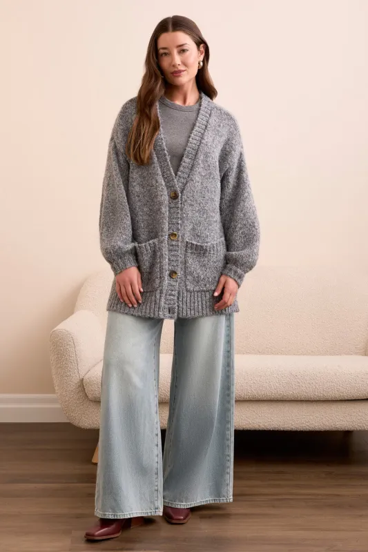 Blue Thread Oversize Puff Sleeve Sweater Cardigan-H charcoal sold by Tribal