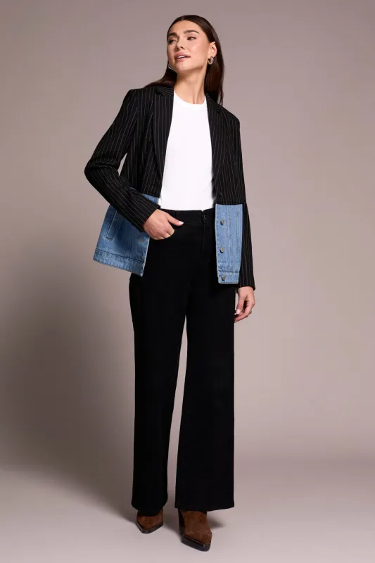 Blue Thread Mixed Media Pin Stripe & Denim Blazer-Blackout sold by Tribal