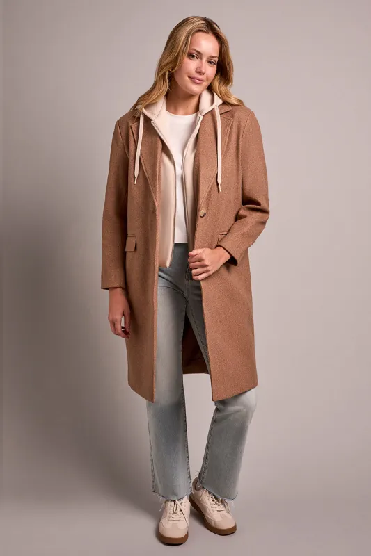 Ultra-Soft Knit Coat With Removable Fooler Hoodie-Biscotti sold by Tribal