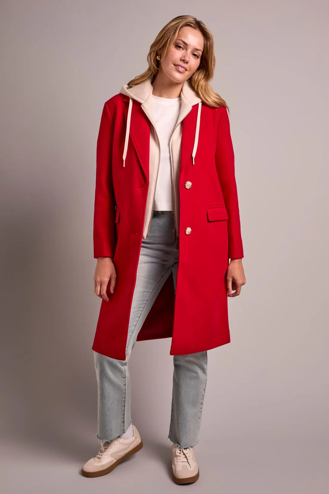 Ultra-Soft Knit Coat With Removable Fooler Hoodie-Rouge sold by Tribal