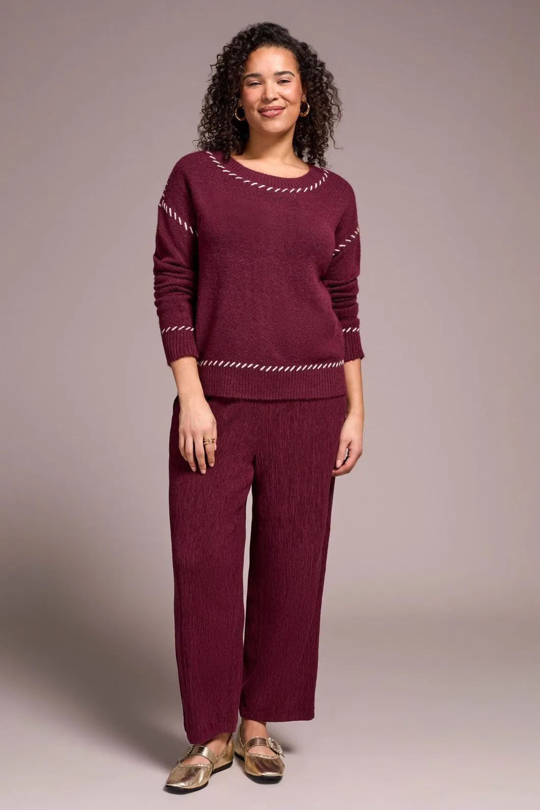 Saddle Stitch Crew Neck Sweater-Wine sold by Tribal product image thumbnail 2