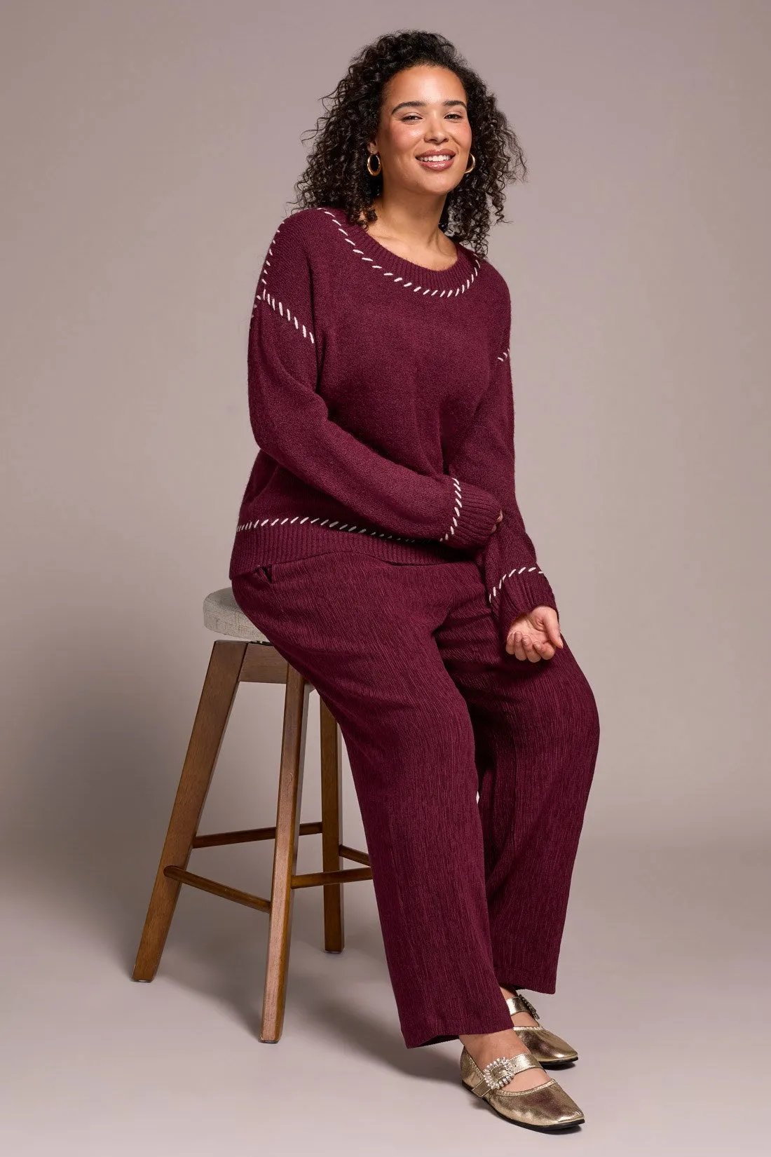 Saddle Stitch Crew Neck Sweater-Wine sold by Tribal product image thumbnail 3