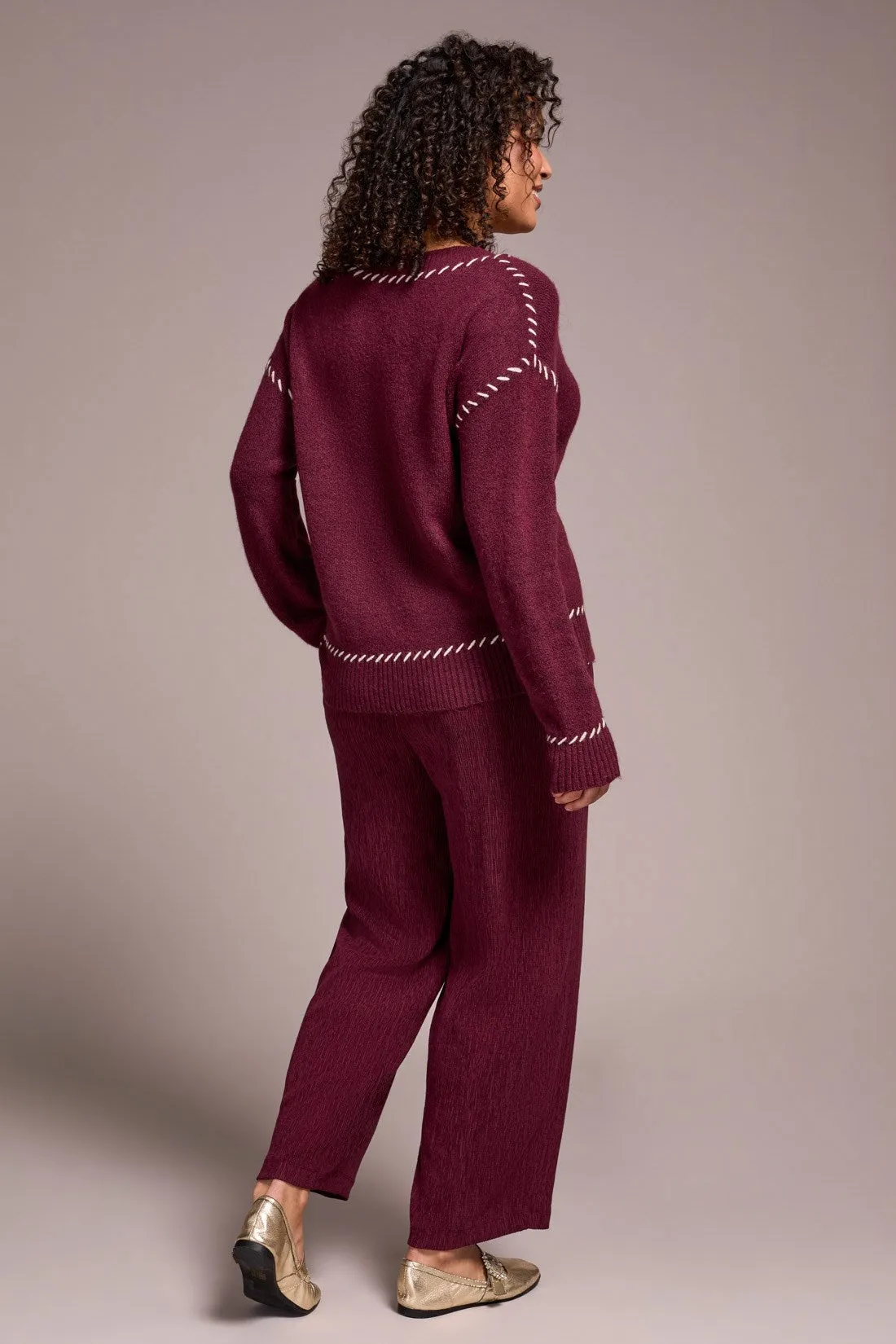 Saddle Stitch Crew Neck Sweater-Wine sold by Tribal product image thumbnail 4